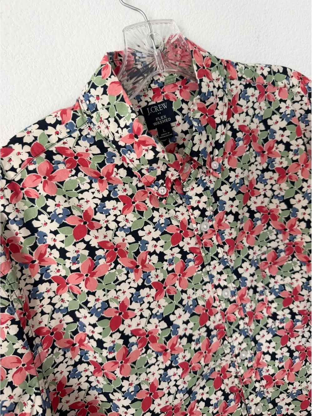 J. Crew Short Sleeve Button Up Floral Print Cotton Blend Shirt Men's Size L